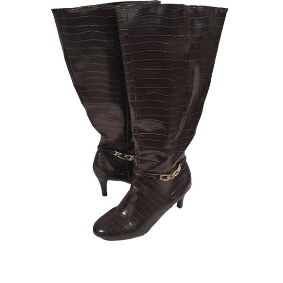 Ellen Tracy Heidey Croc Embossed Round Toe Boots Size 8.5 - Picture 1 of 16